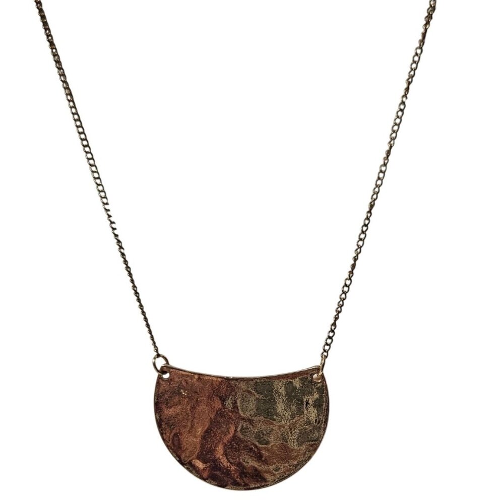 Elegant Half Moon Pendant Necklace Gold Tone Textured Statement Fashion Jewelry
